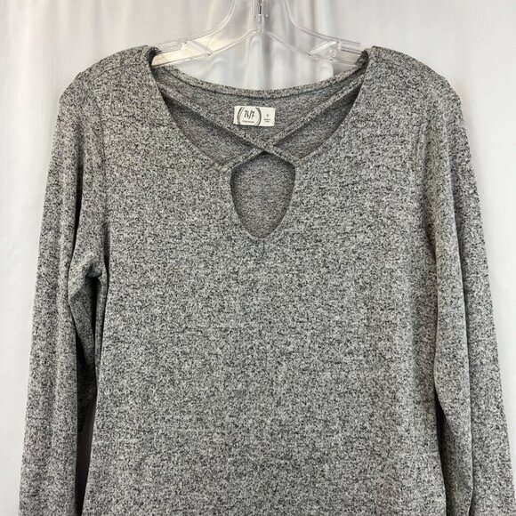 Maurices 24/7 Heathered Long Sleeve Keyhole Sweater Gray/Black Small Lightweight - Picture 2 of 8